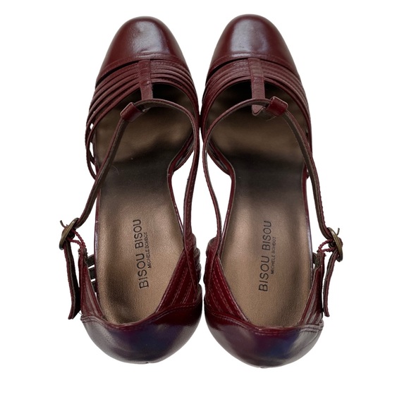 🚫SOLD🚫 BISOU BISOU Michelle Bohbot Faye Womens Wine Red Leather Heels Size 9M - Picture 5 of 12